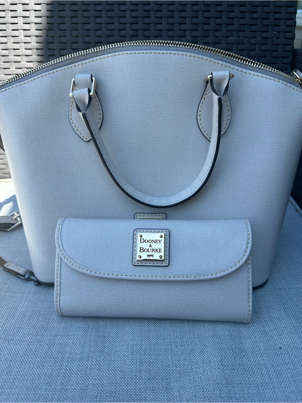 Dooney & Bourke Light Gray Saffiano Leather Satchel with Matching Wallet